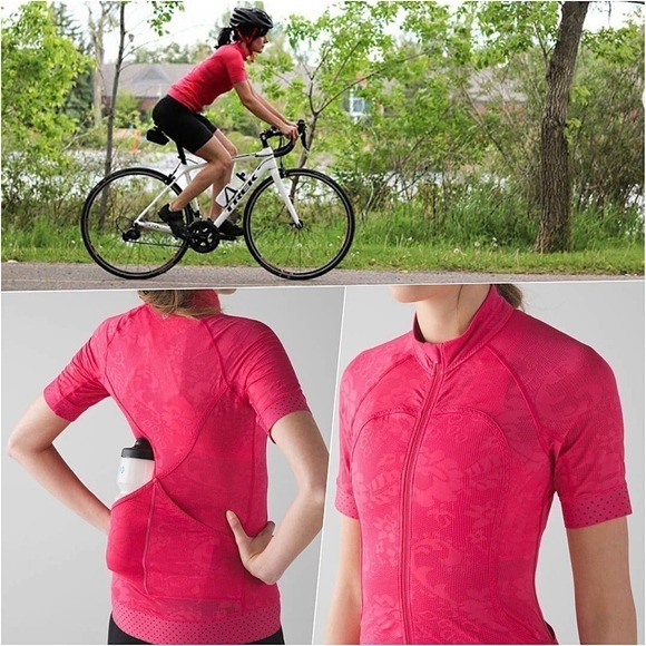 RARE Lululemon Breathable Lace Mesh Cycling Hiking Full Zip Jersey Pink 10 MINT - Picture 1 of 15